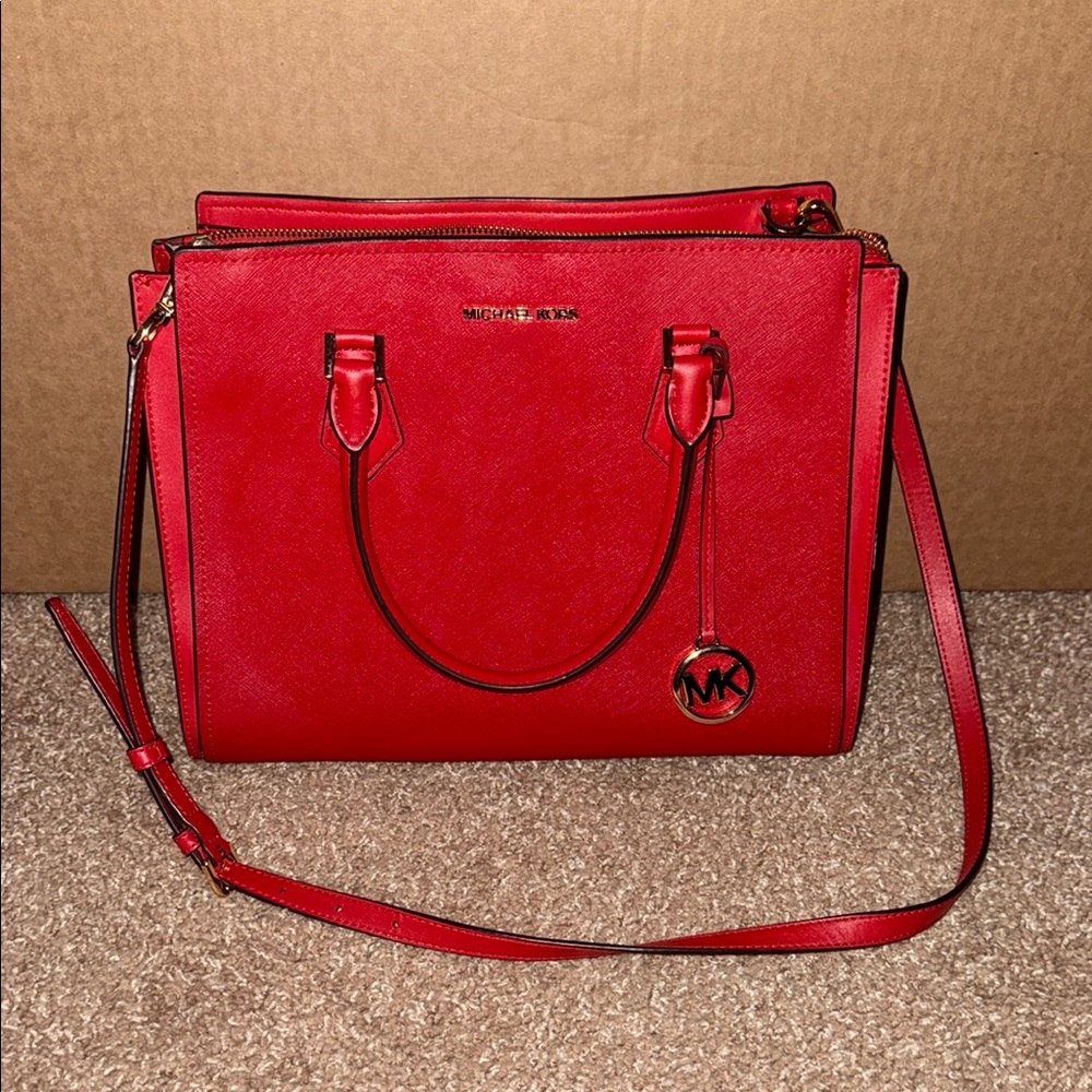 Michael Kors Vibrant Red & Gold Crossbody Bag